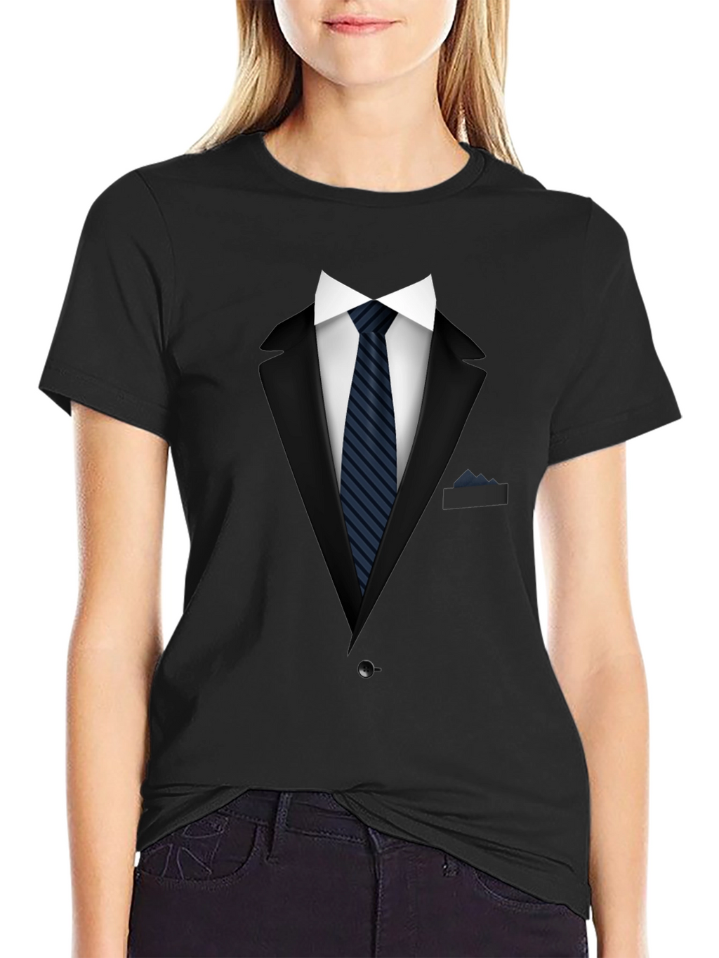 Tuxedo Print Crew Neck T-Shirt - Costume Style Tee