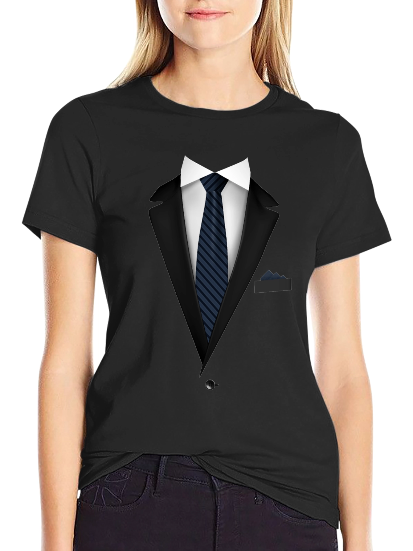 Tuxedo Print Crew Neck T-Shirt - Costume Style Tee