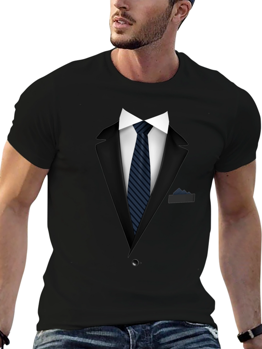 Tuxedo Print Crew Neck T-Shirt - Costume Style Tee