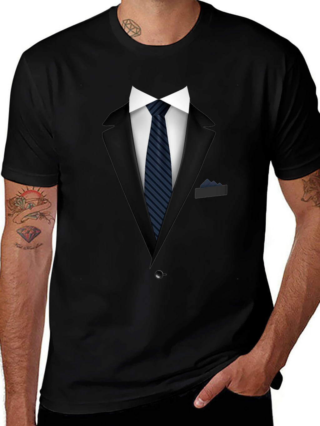 Tuxedo Print Crew Neck T-Shirt - Costume Style Tee