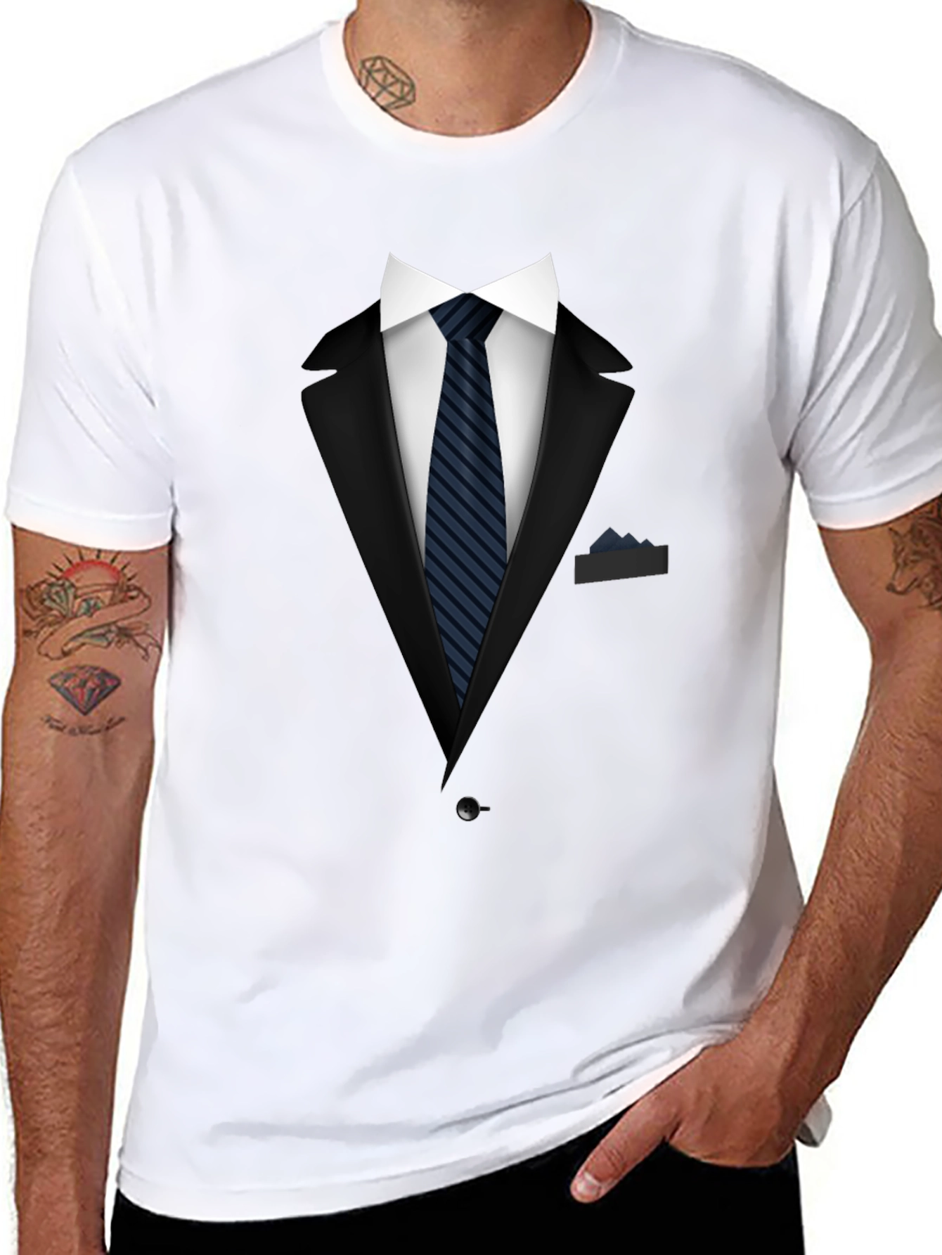 Tuxedo Print Crew Neck T-Shirt - Costume Style Tee