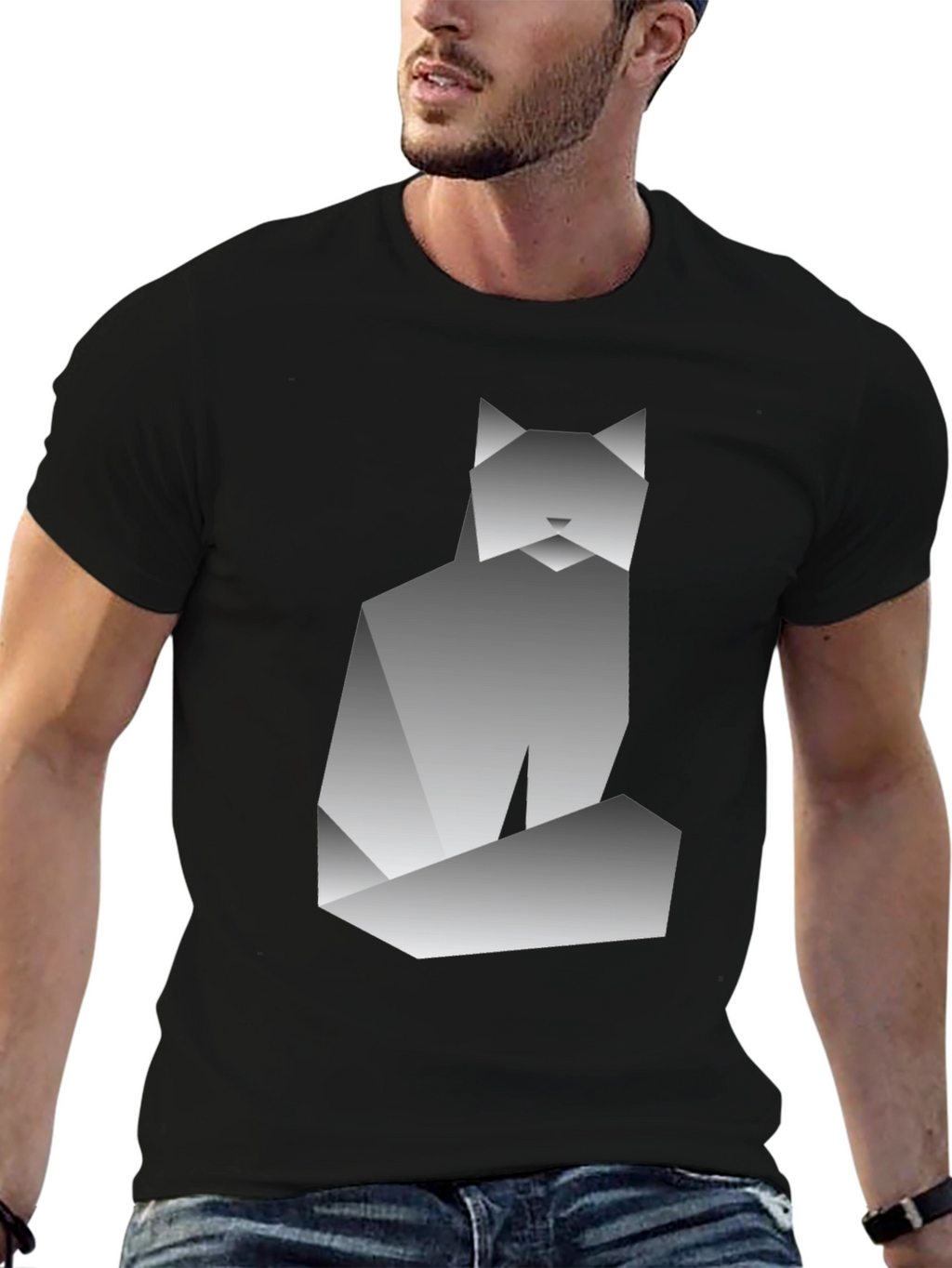 Geometric Cat Graphic Tee - Modern Art Shirt