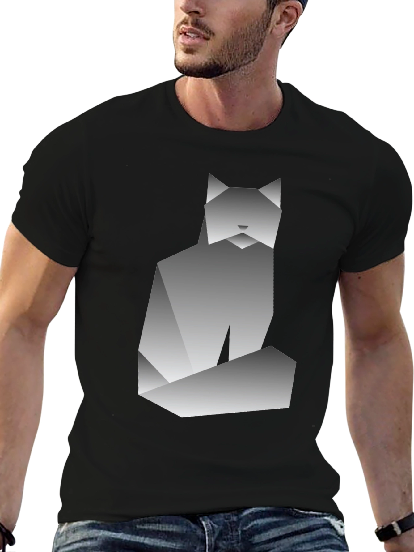 Geometric Cat Graphic Tee - Modern Art Shirt