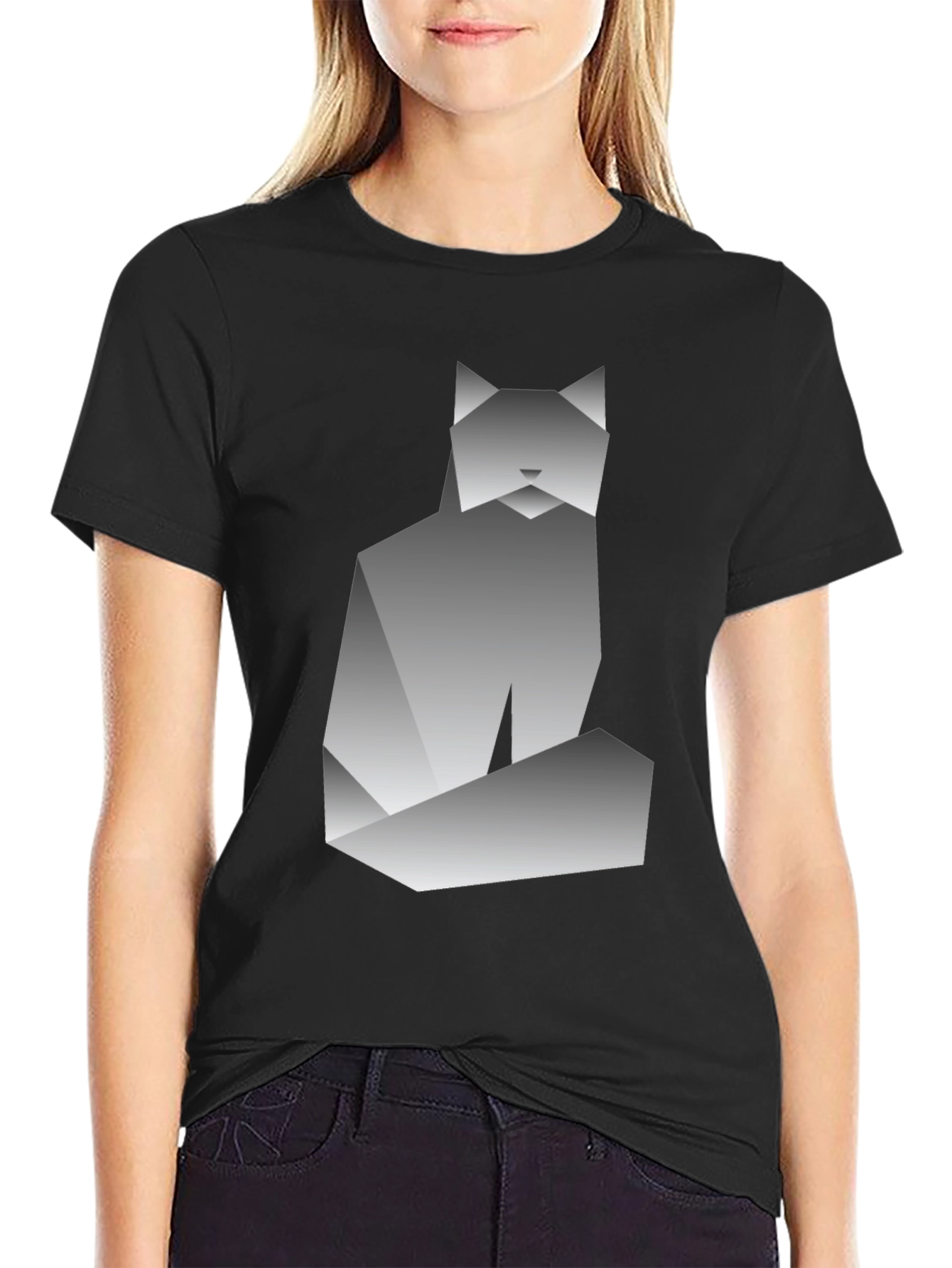 Geometric Cat Graphic Tee - Modern Art Shirt