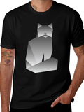 Geometric Cat Graphic Tee - Modern Art Shirt