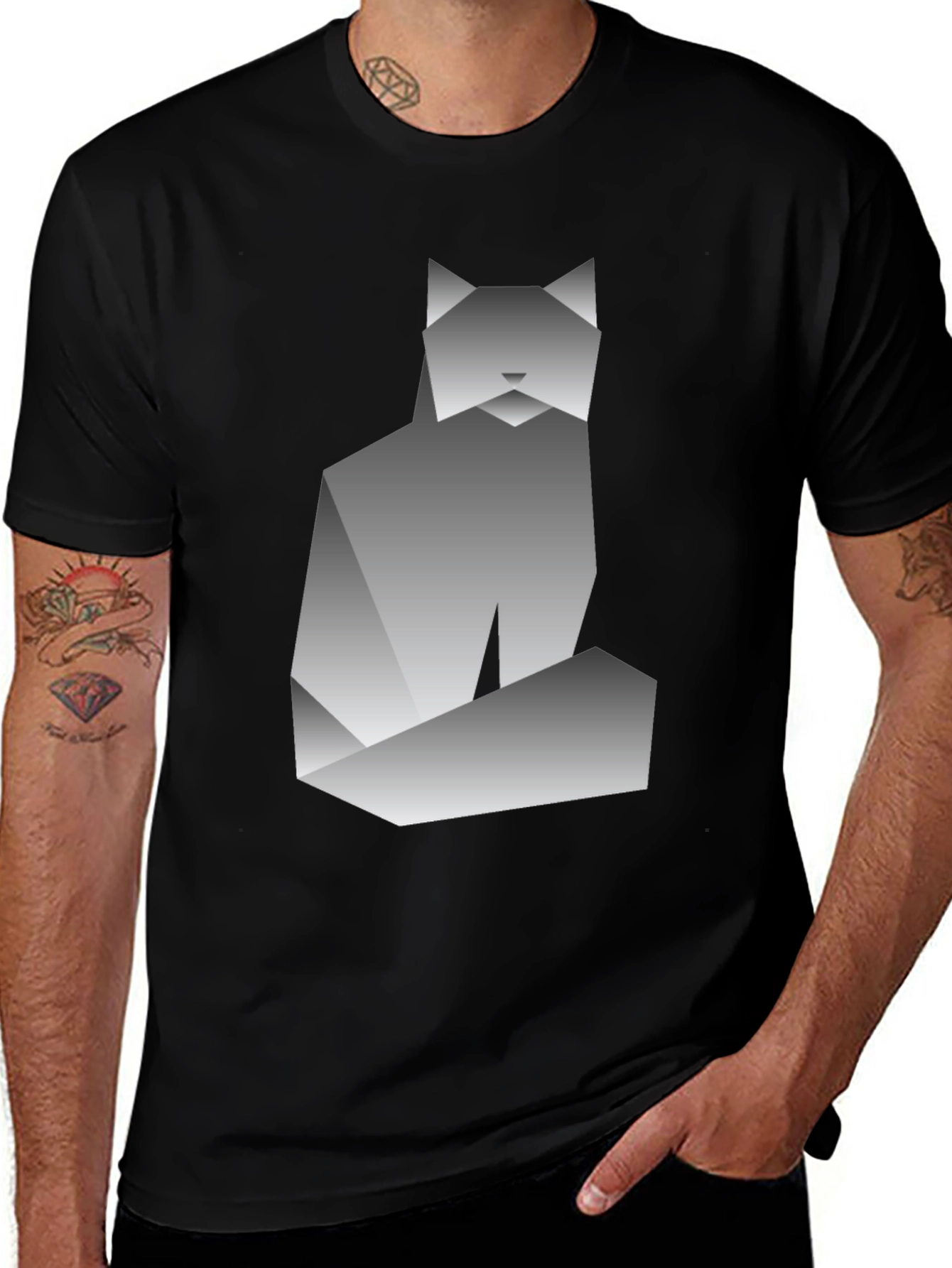 Geometric Cat Graphic Tee - Modern Art Shirt