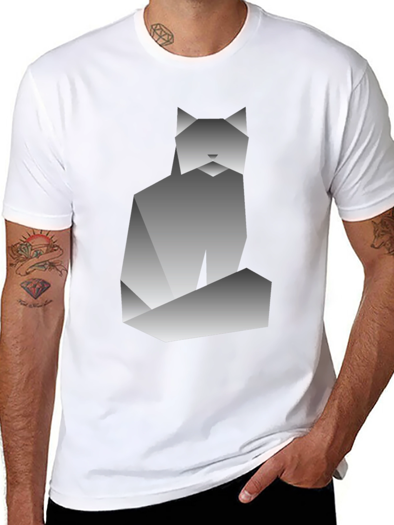 Geometric Cat Graphic Tee - Modern Art Shirt
