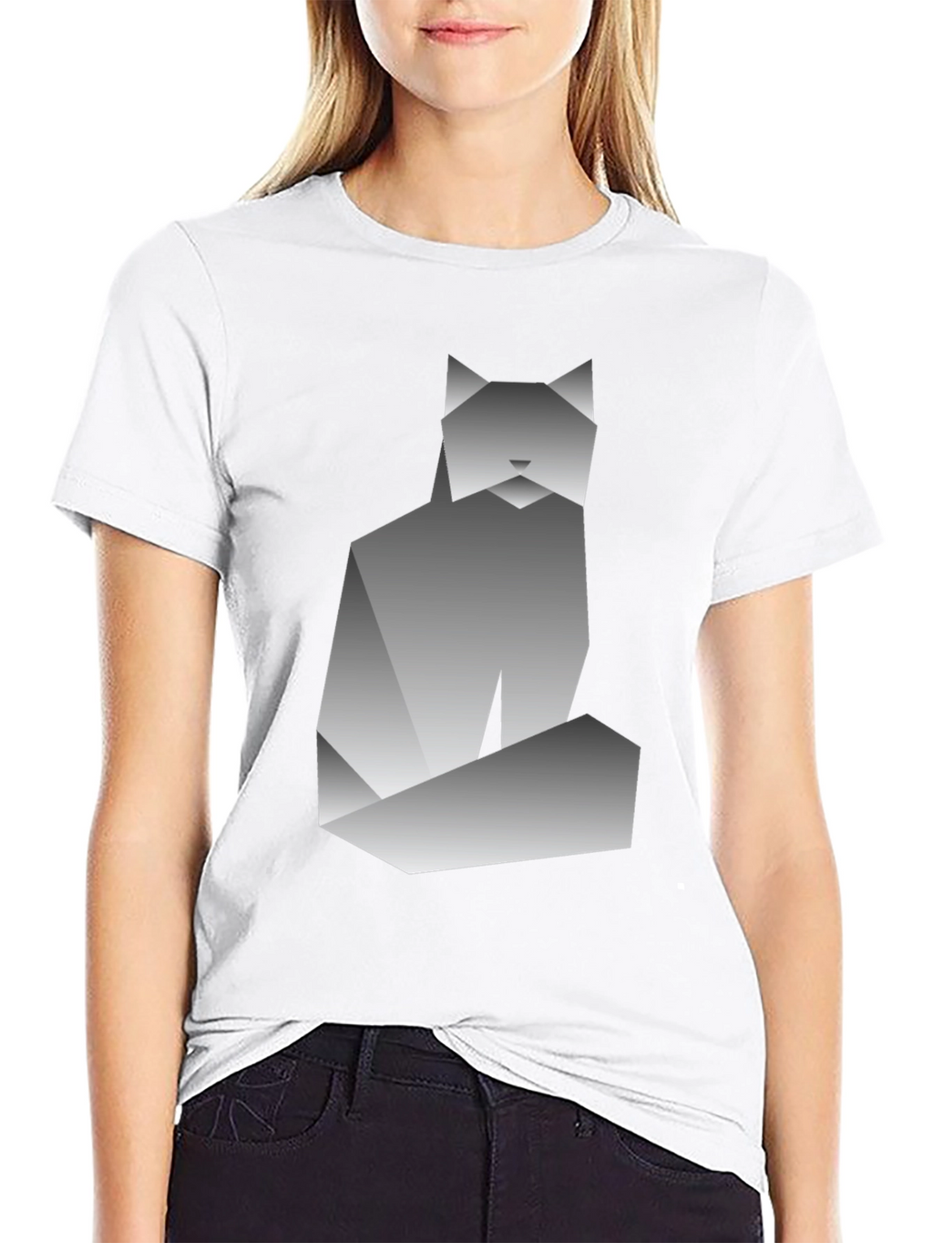 Geometric Cat Graphic Tee - Modern Art Shirt
