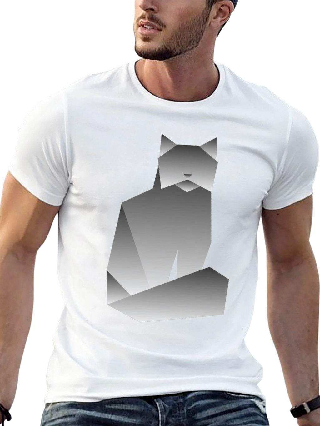 Geometric Cat Graphic Tee - Modern Art Shirt