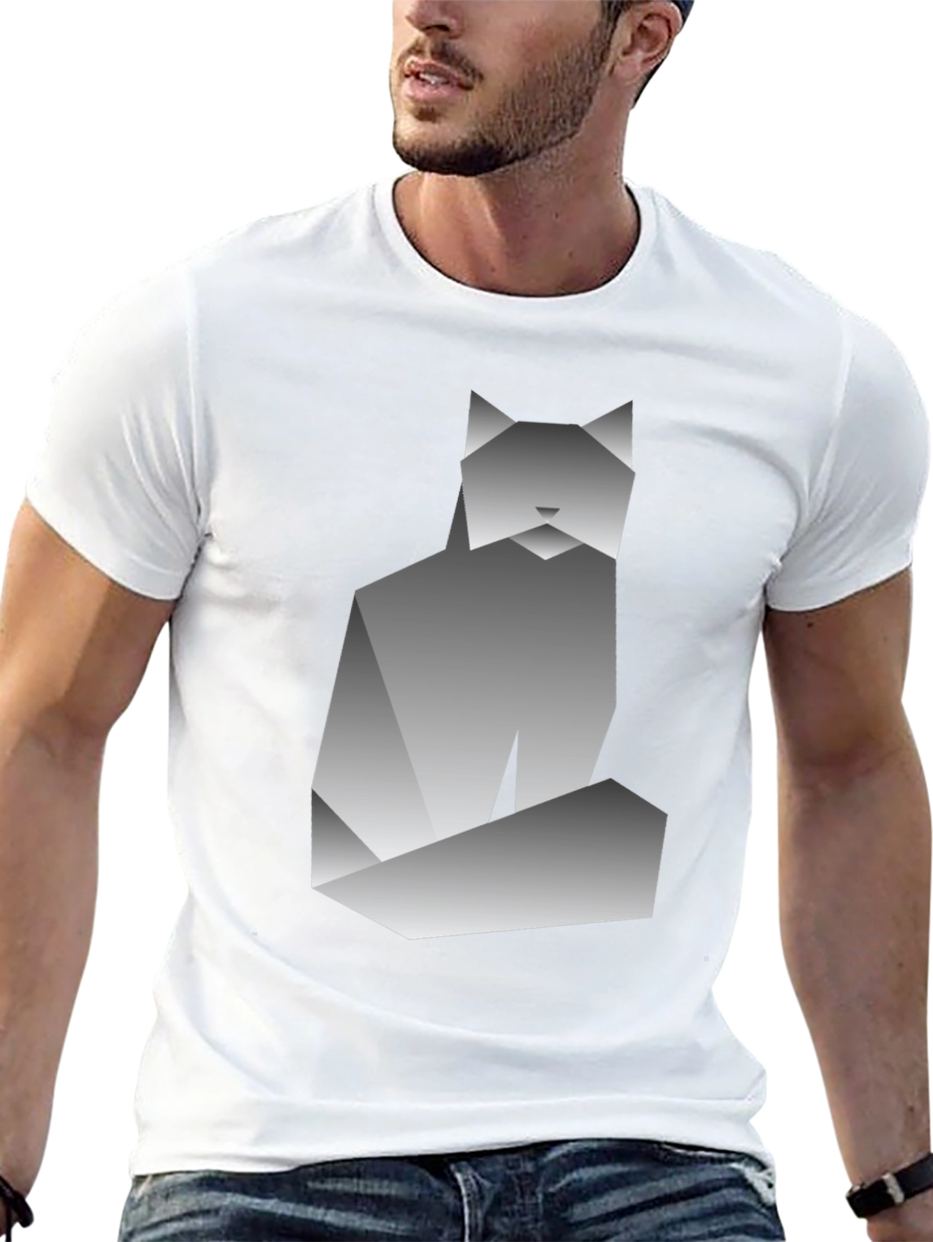 Geometric Cat Graphic Tee - Modern Art Shirt