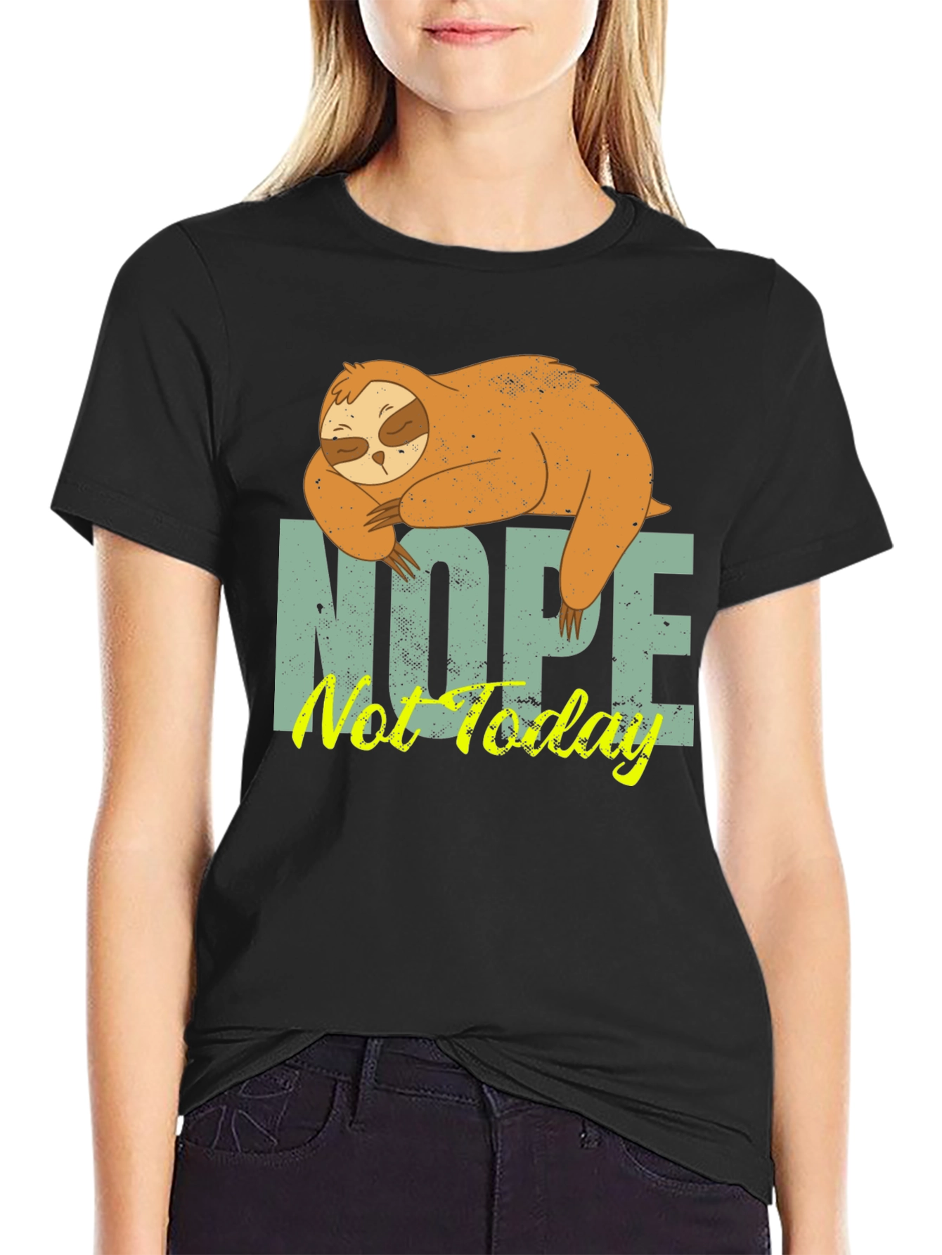 Sloth Nope Not Today Mens Black T-Shirt