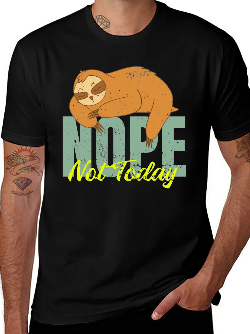 Sloth Nope Not Today Mens Black T-Shirt