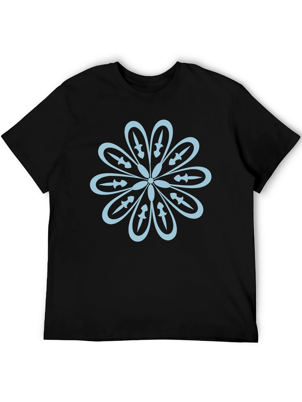 Black T-Shirt with Flower Sword Design