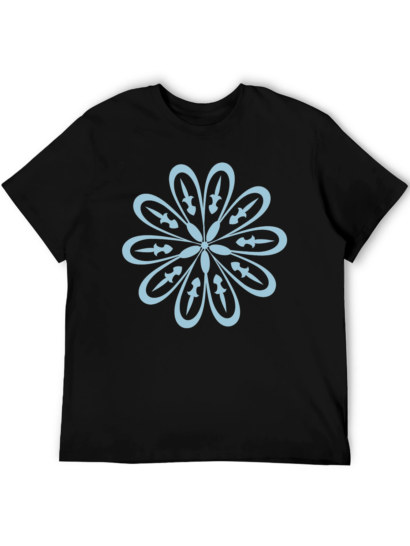 Black T-Shirt with Flower Sword Design