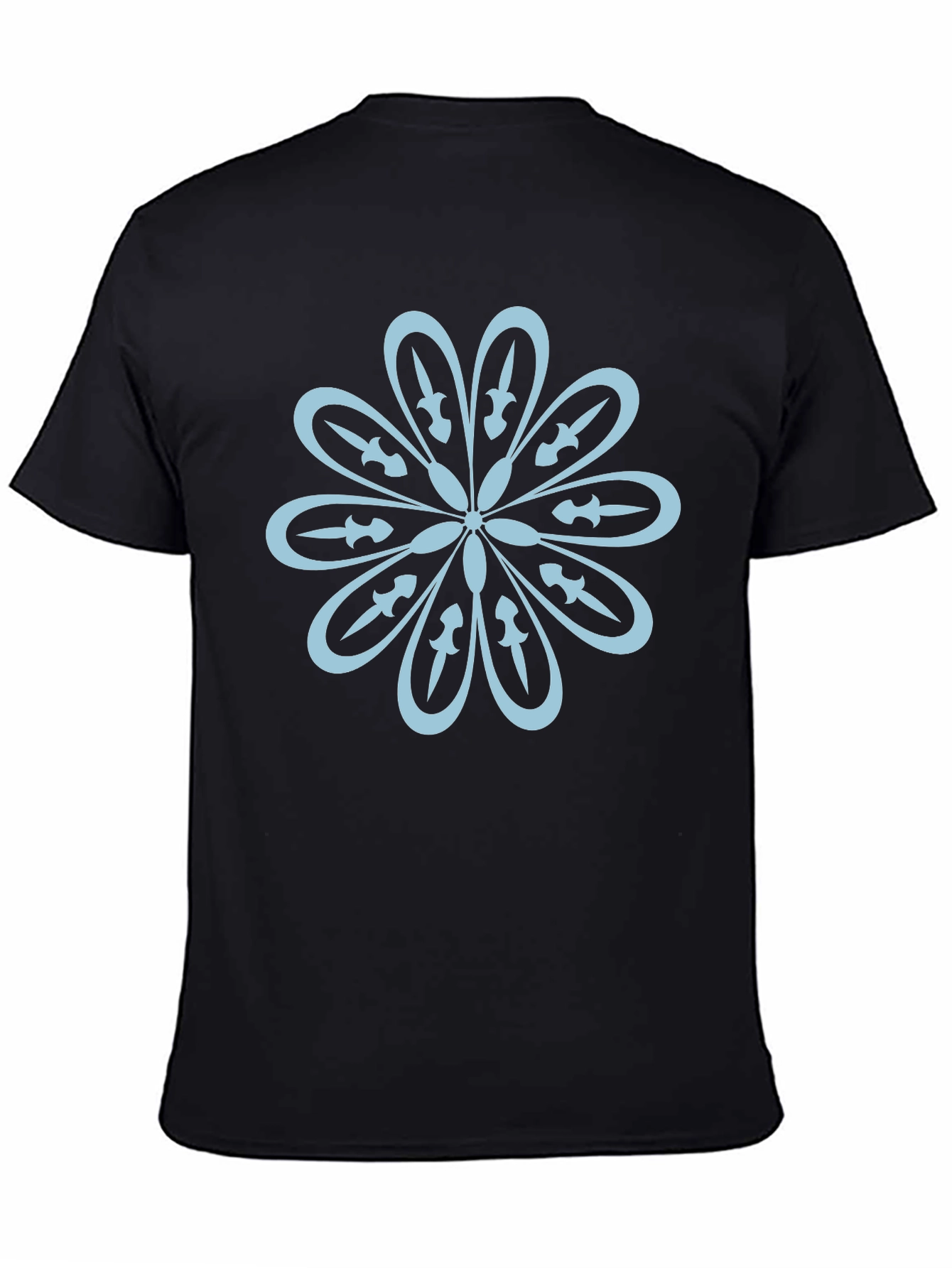Black T-Shirt with Flower Sword Design