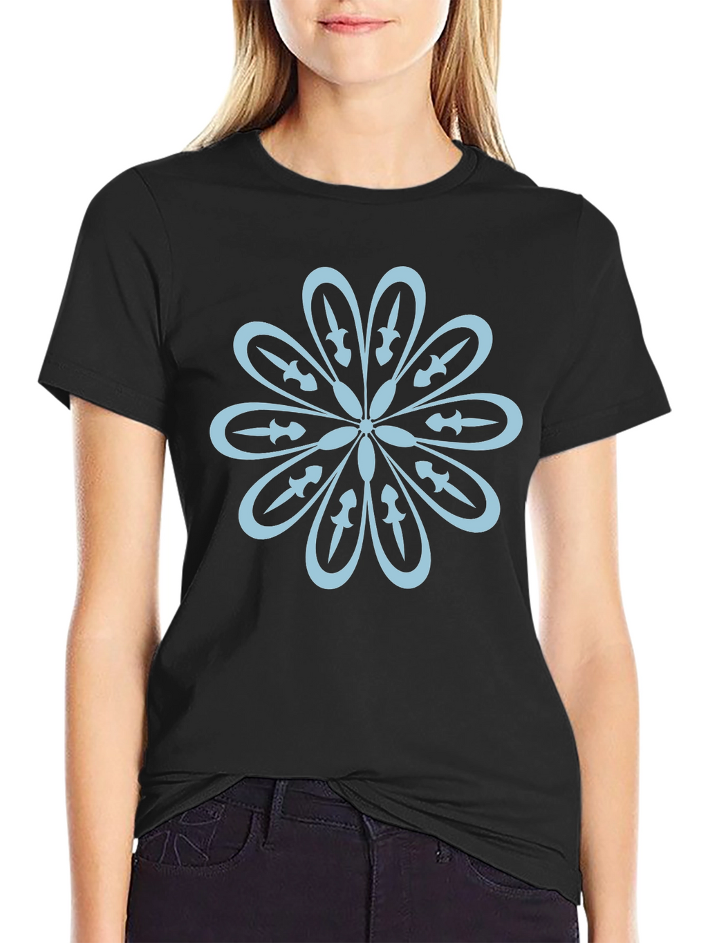 Black T-Shirt with Flower Sword Design