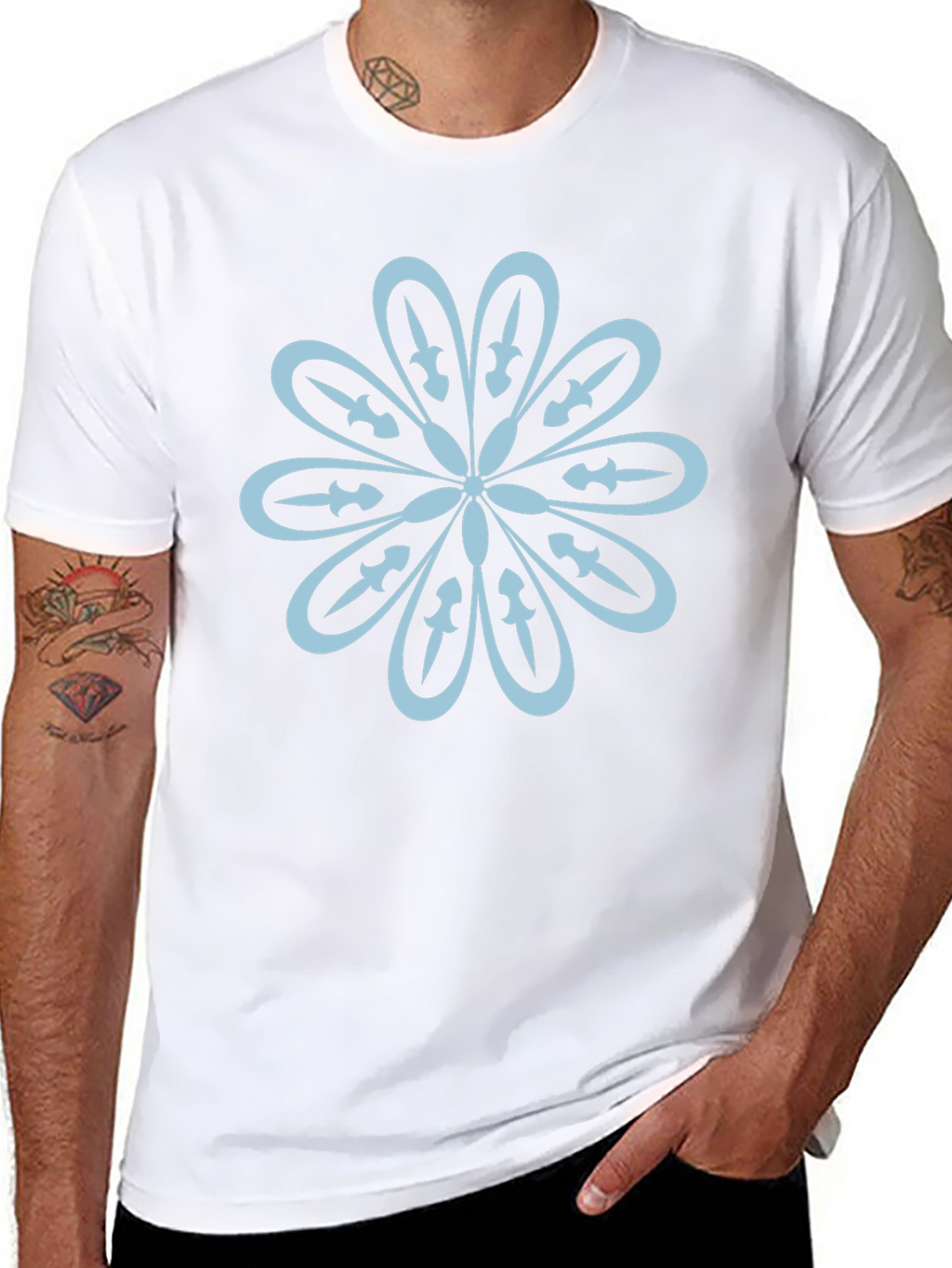 Black T-Shirt with Flower Sword Design
