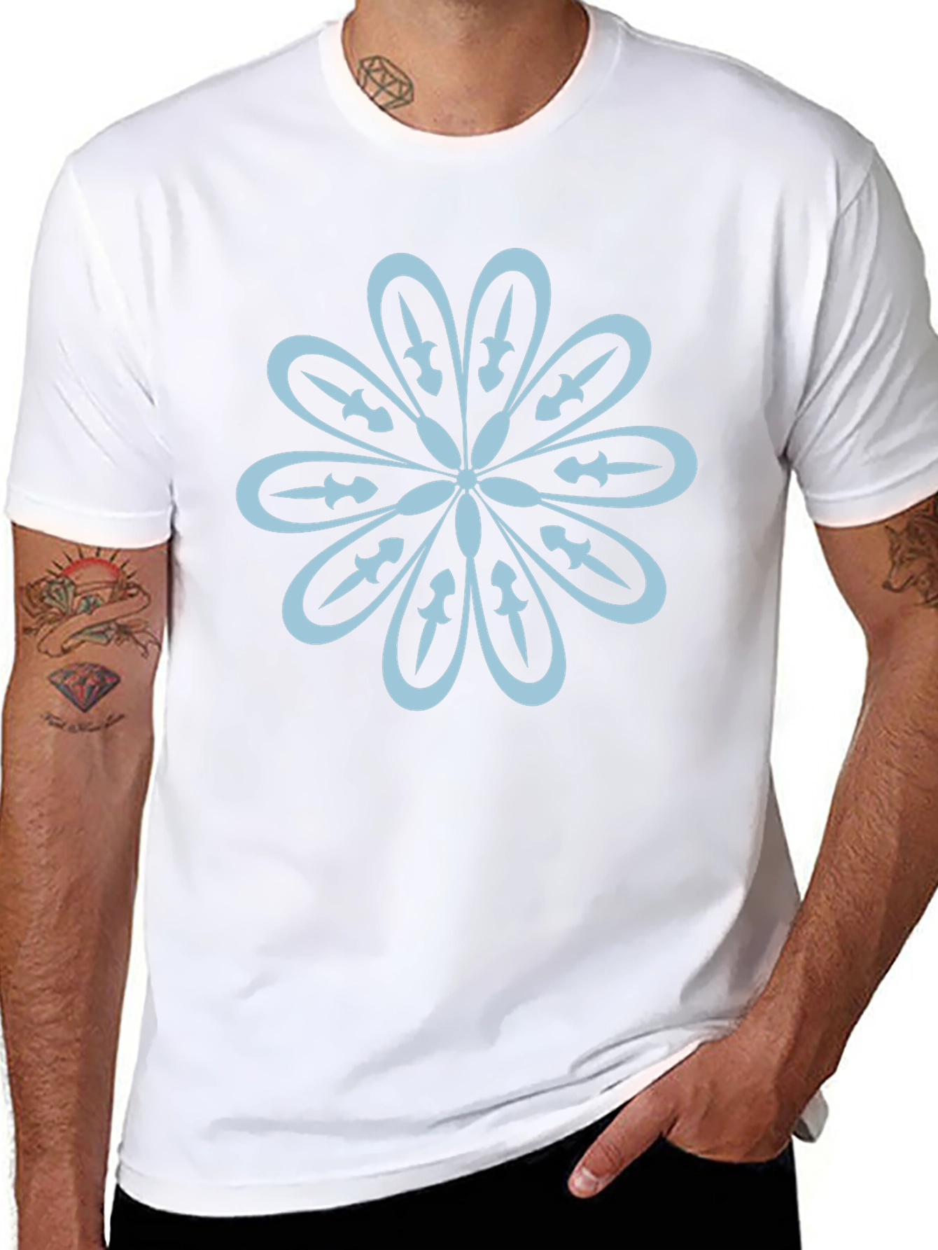 Black T-Shirt with Flower Sword Design