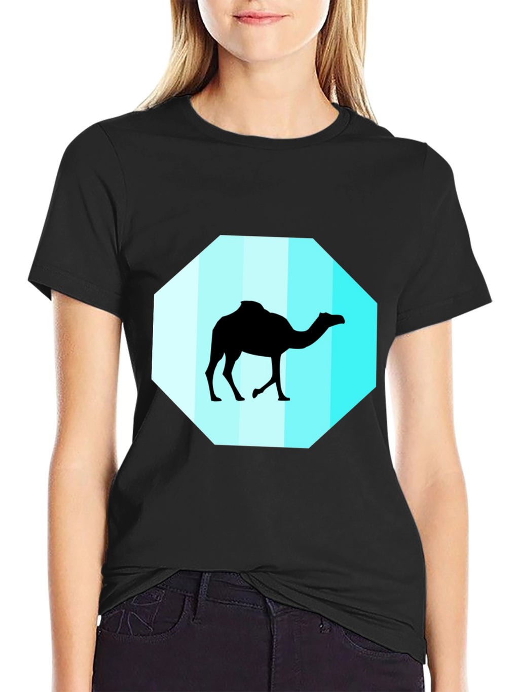 Mens Black T-Shirt with Camel Graphic