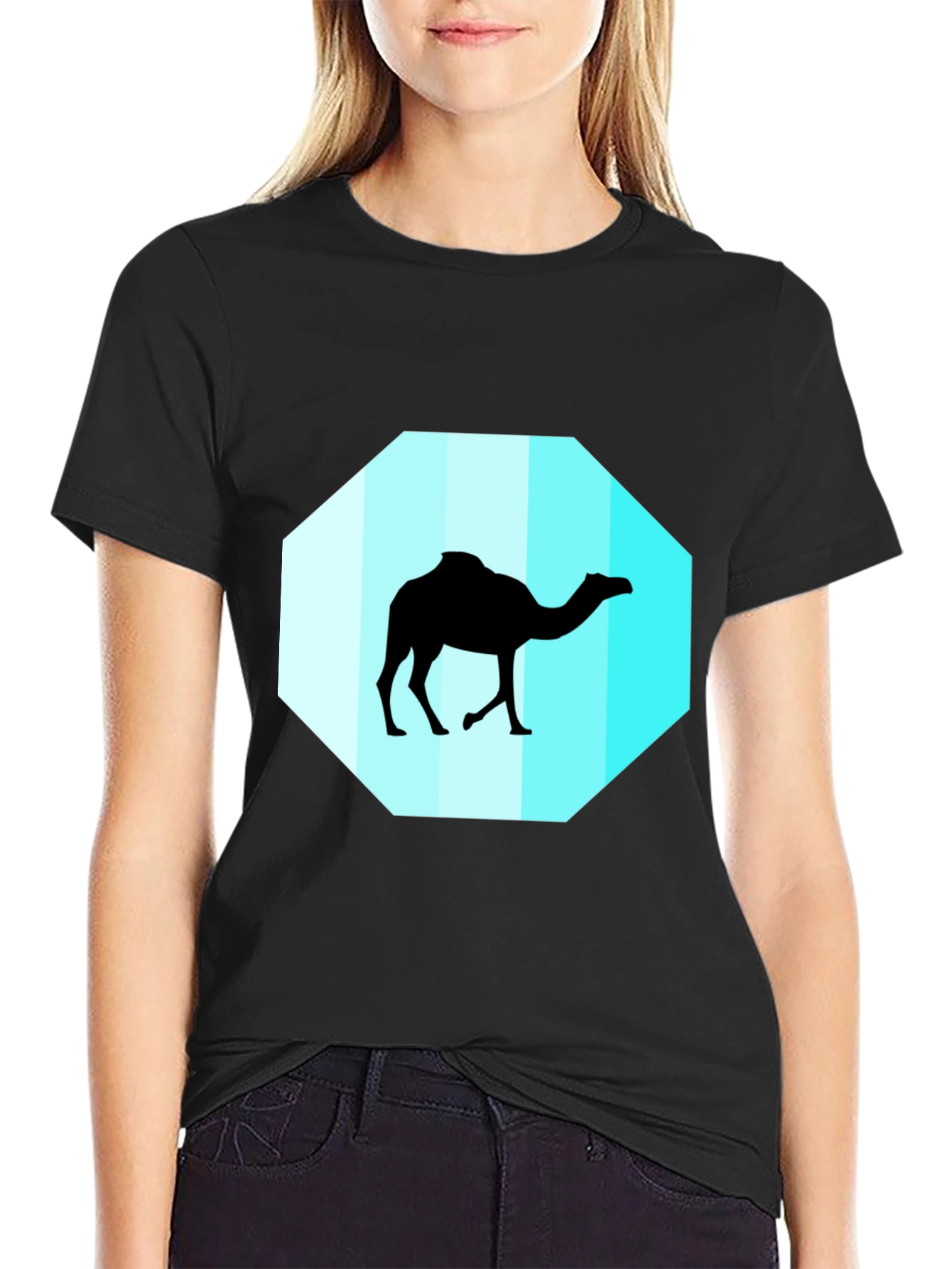 Mens Black T-Shirt with Camel Graphic