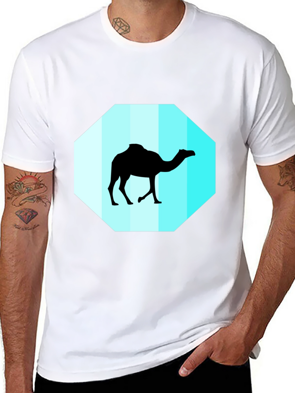 Mens Black T-Shirt with Camel Graphic