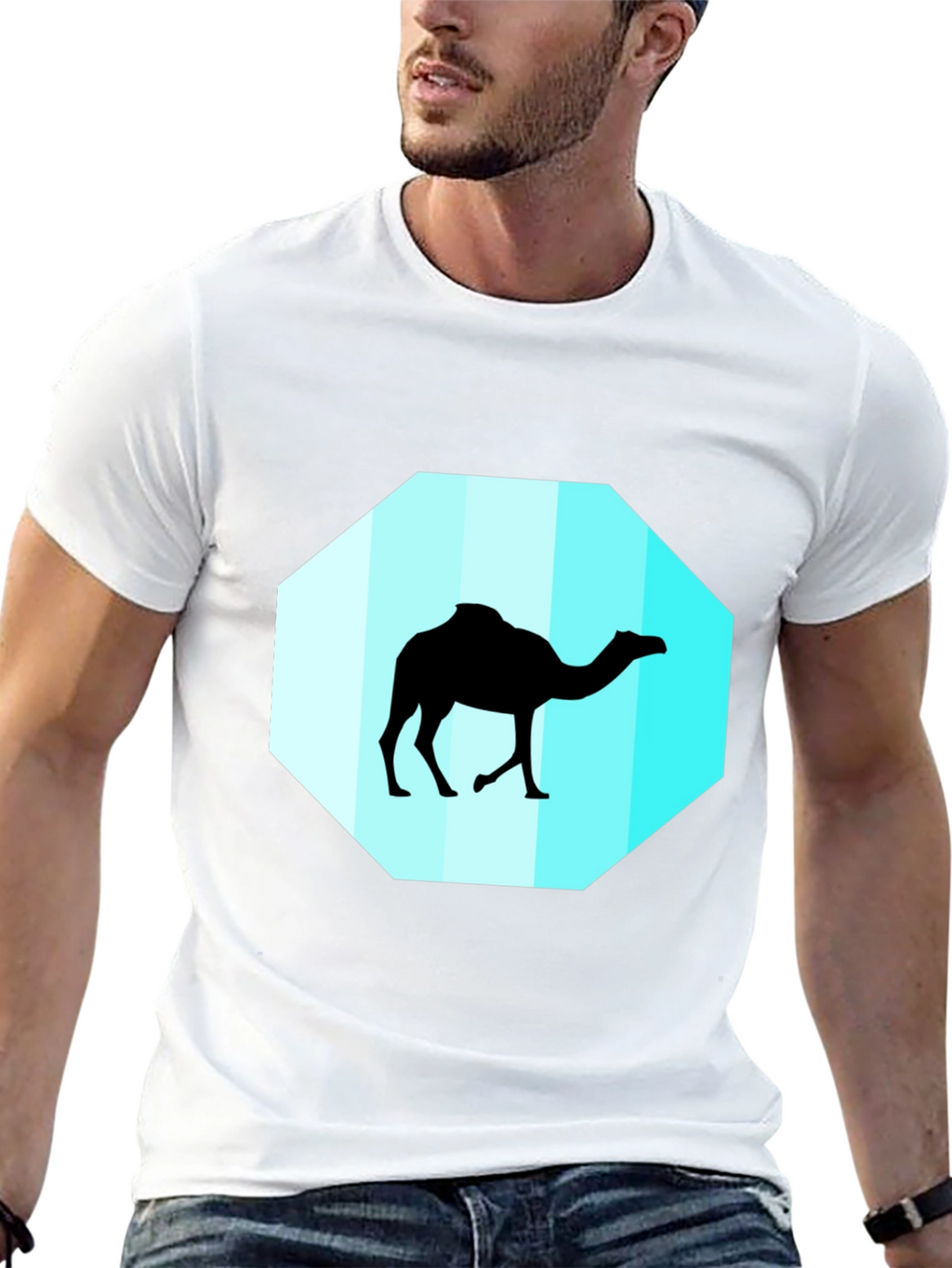 Mens Black T-Shirt with Camel Graphic