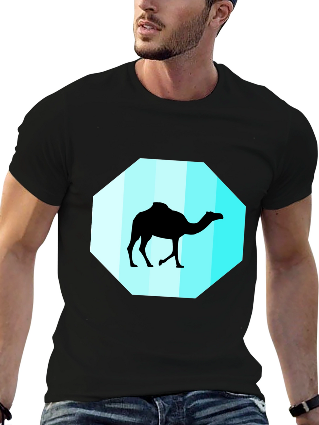 Mens Black T-Shirt with Camel Graphic