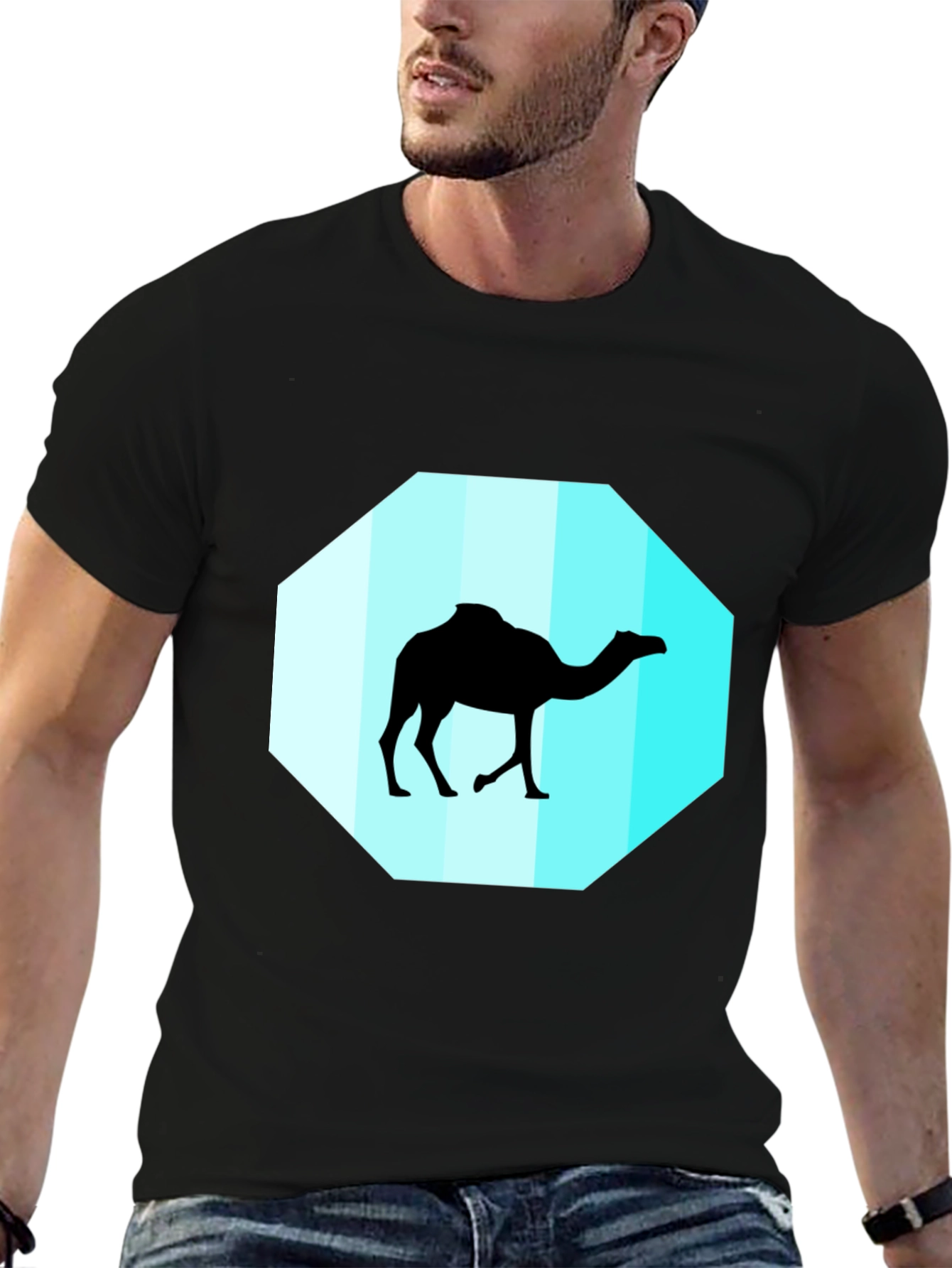 Mens Black T-Shirt with Camel Graphic