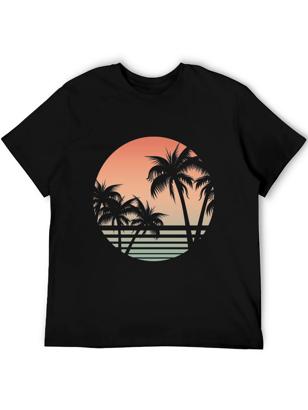 Retro Sunset Palm Tree Graphic Tee - Black