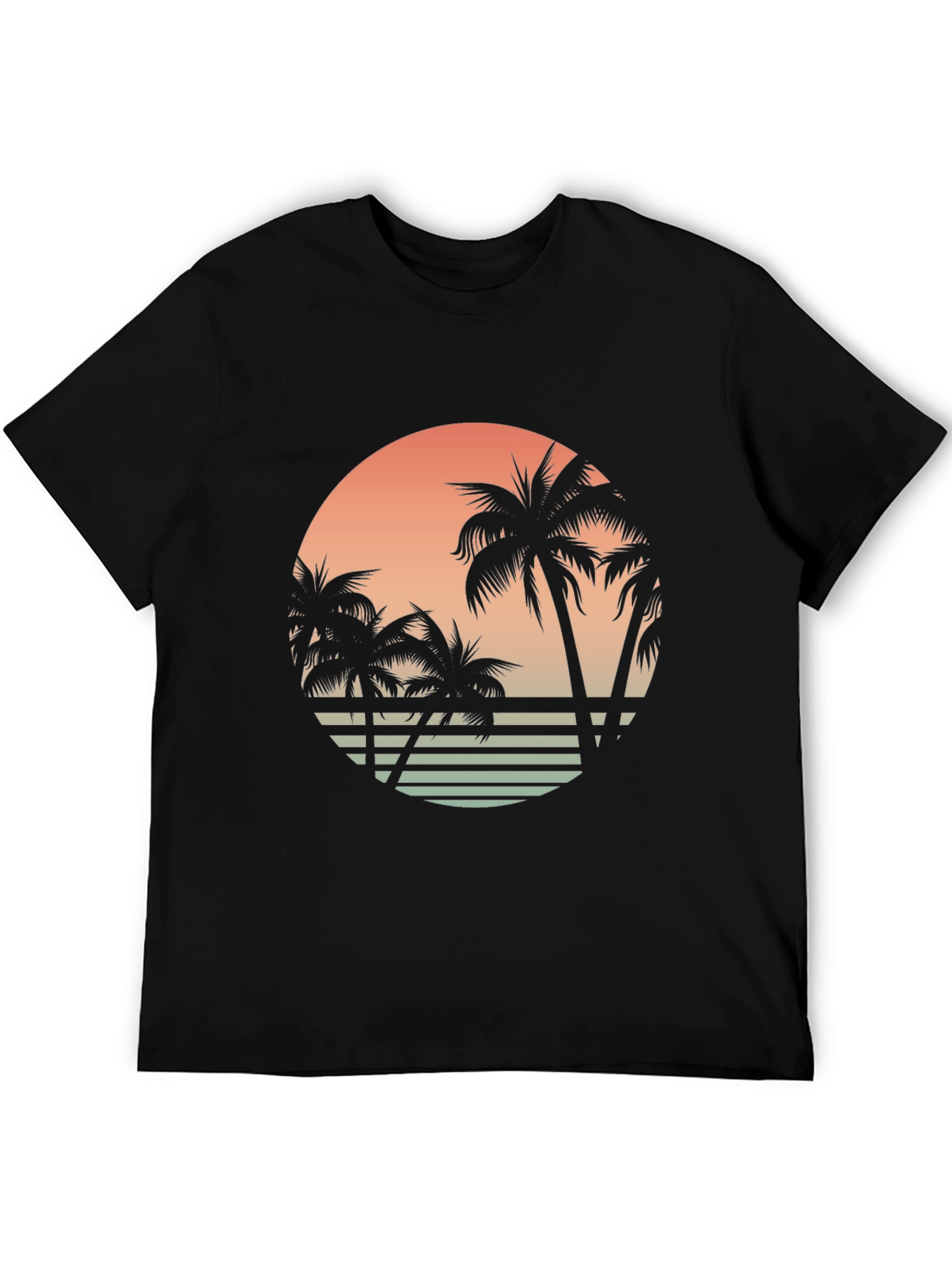 Retro Sunset Palm Tree Graphic Tee - Black