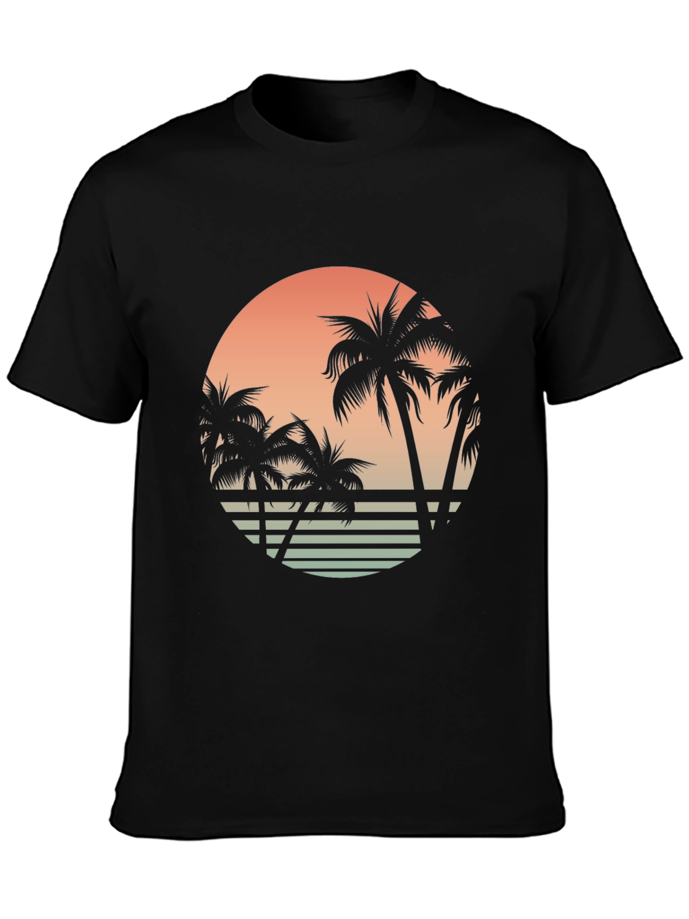 Retro Sunset Palm Tree Graphic Tee - Black