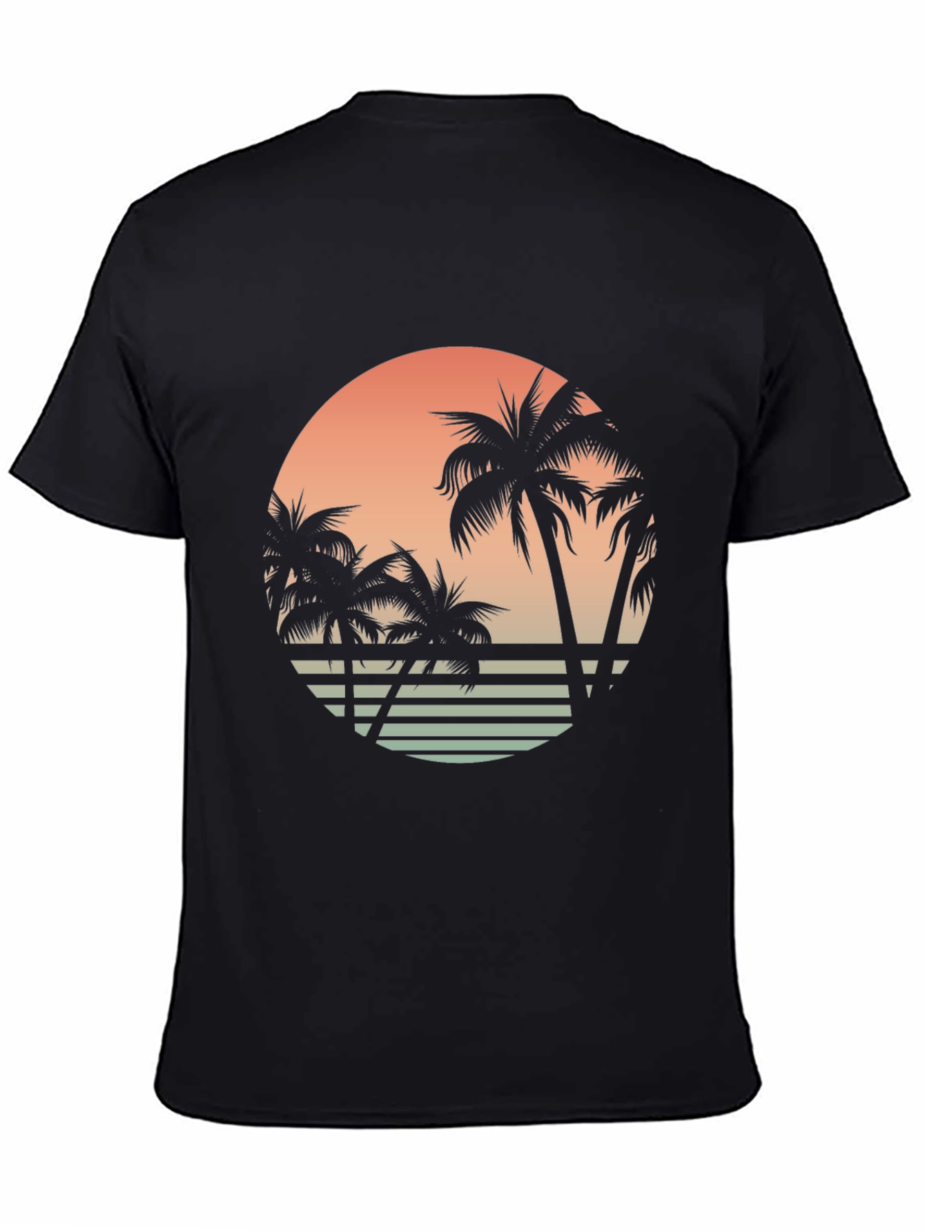 Retro Sunset Palm Tree Graphic Tee - Black