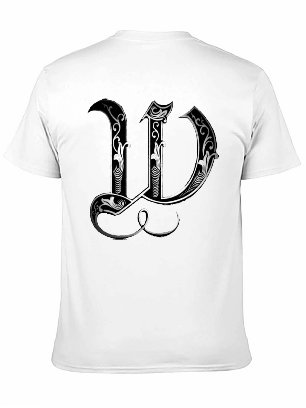 Elegant Initial W Graphic Print Black T-Shirt
