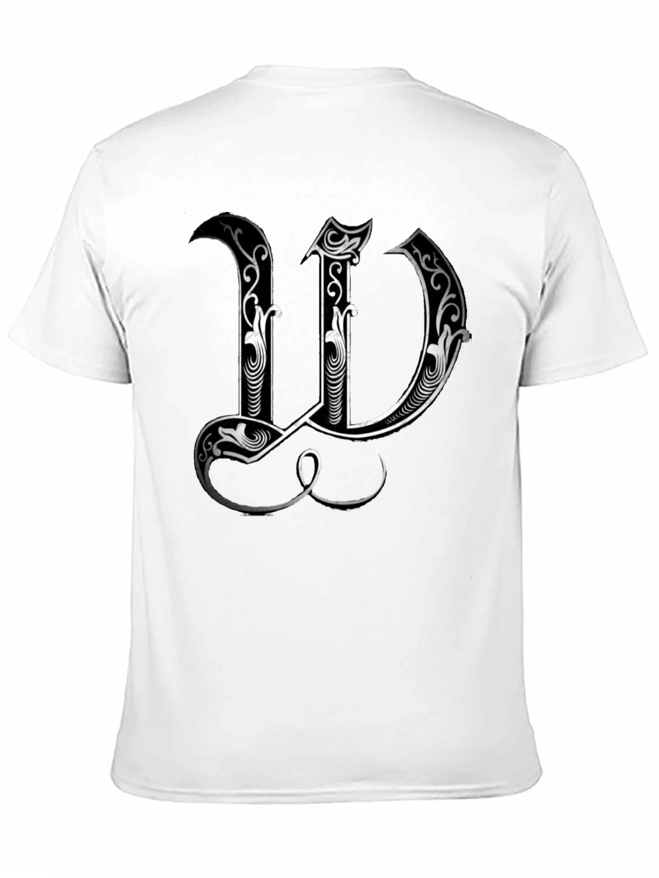 Elegant Initial W Graphic Print Black T-Shirt