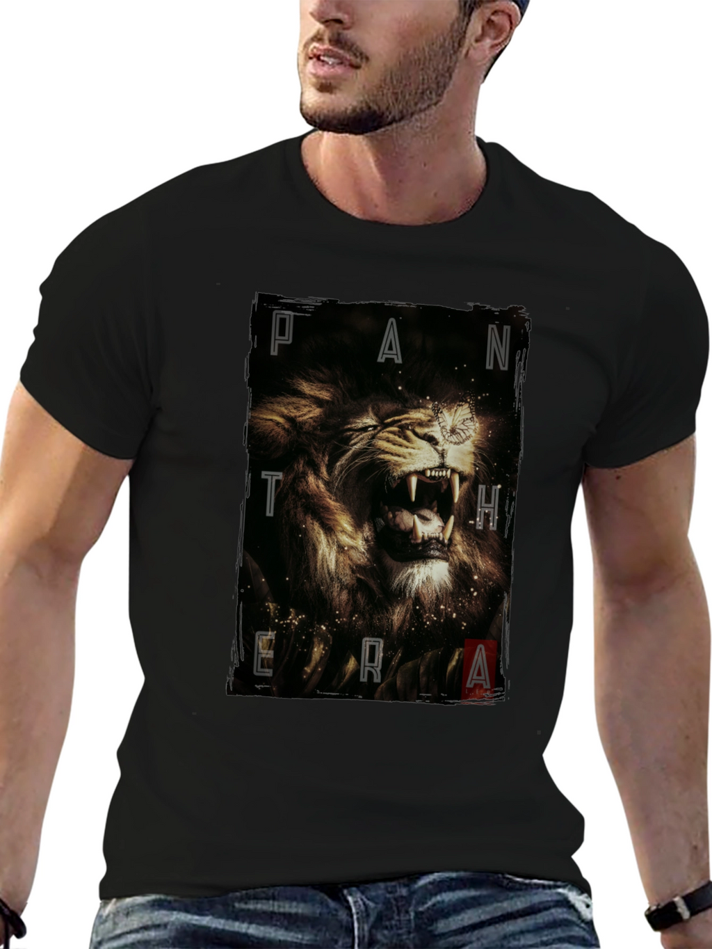 Pantera Lion Graphic Tee - Black Cotton T-Shirt