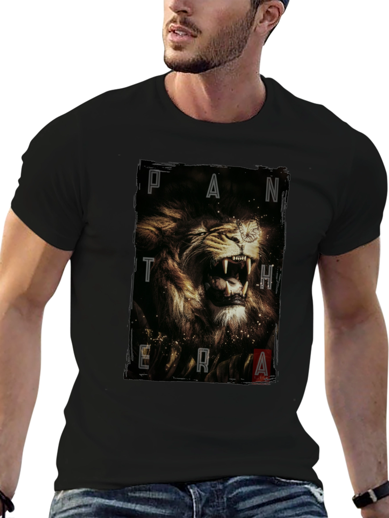 Pantera Lion Graphic Tee - Black Cotton T-Shirt