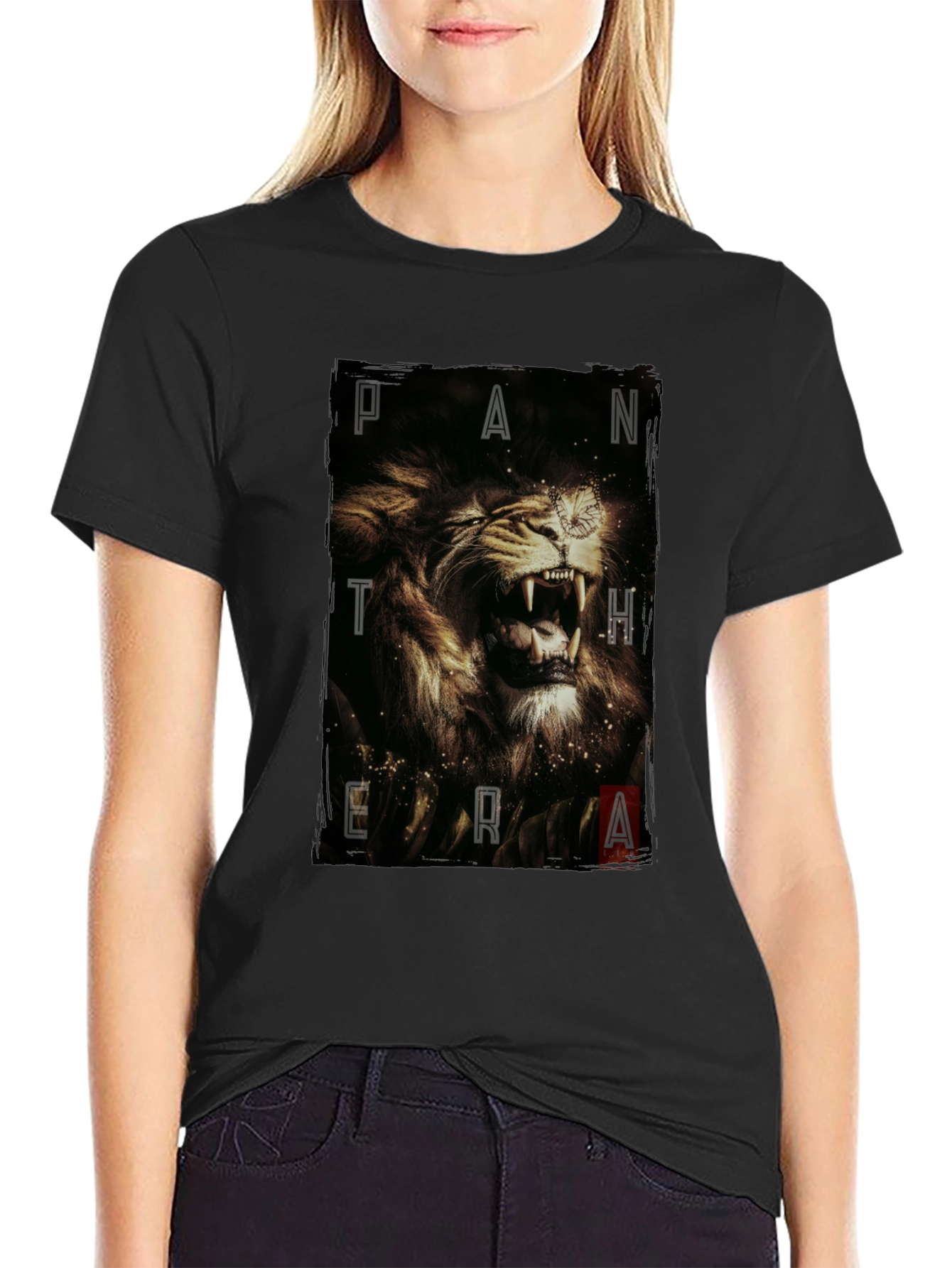 Pantera Lion Graphic Tee - Black Cotton T-Shirt
