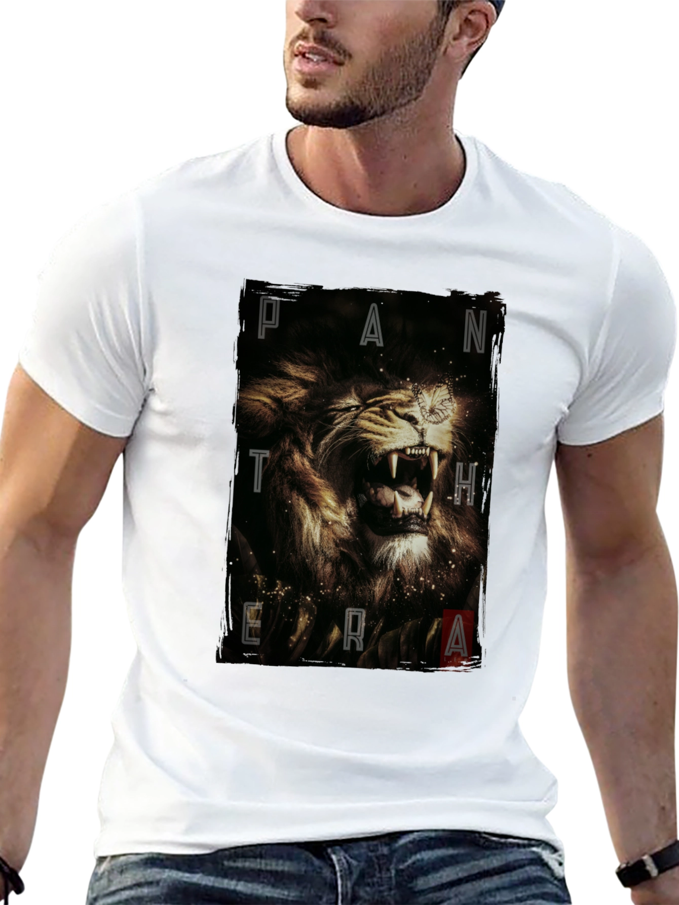 Pantera Lion Graphic Tee - Black Cotton T-Shirt