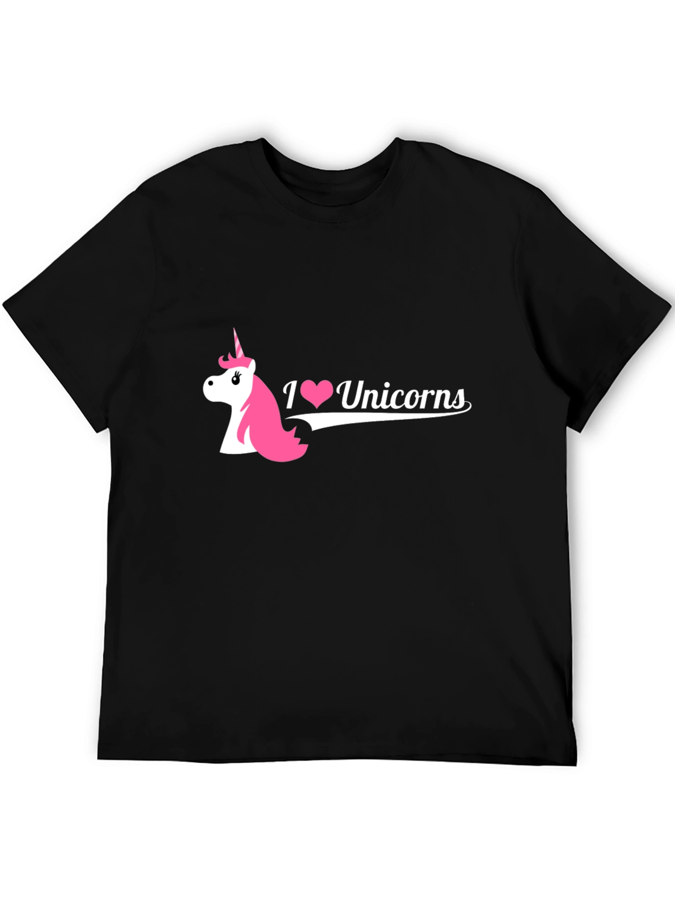 I Love Unicorns Graphic Tee - Black Cotton Blend T-Shirt