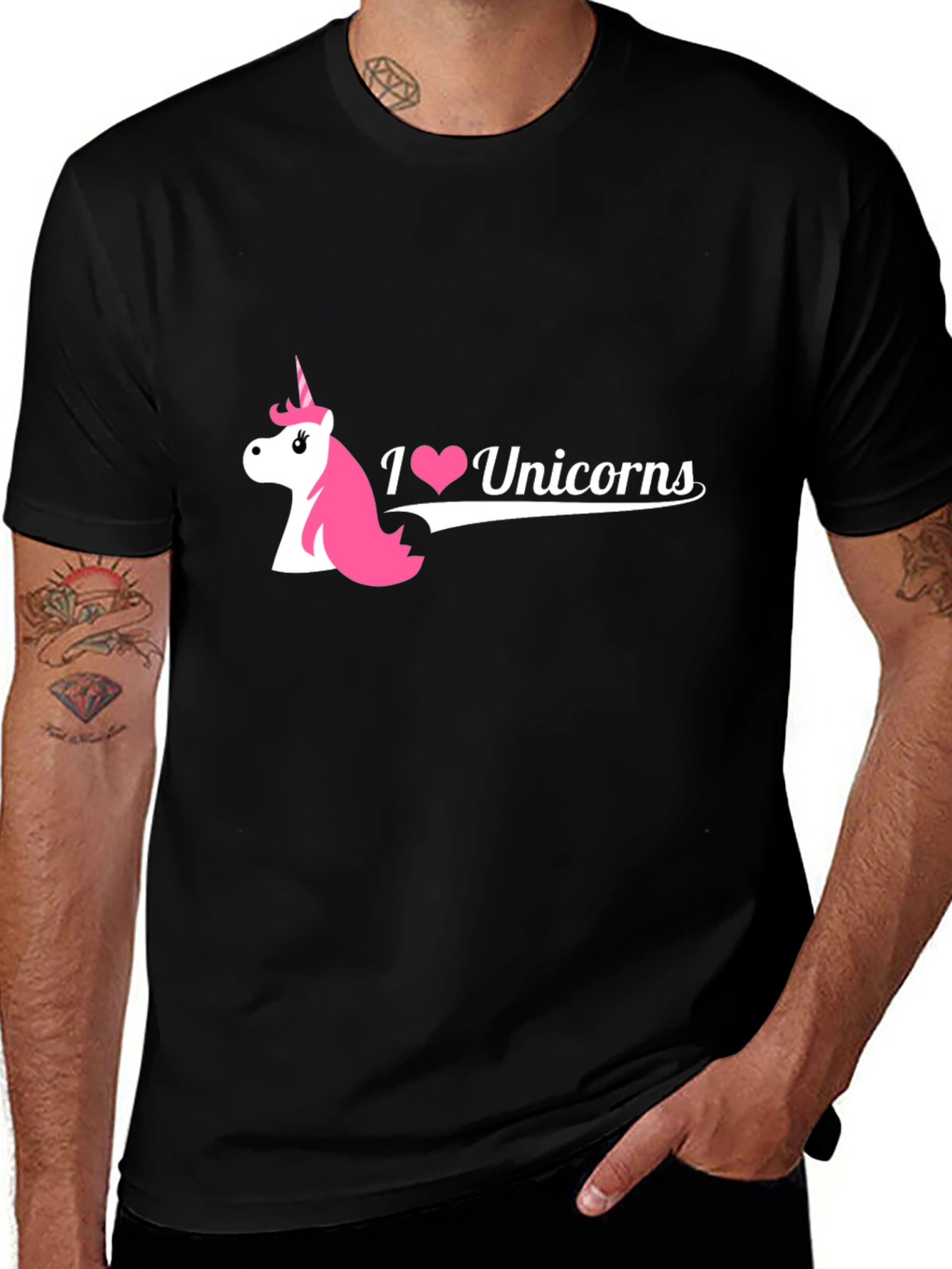 I Love Unicorns Graphic Tee - Black Cotton Blend T-Shirt