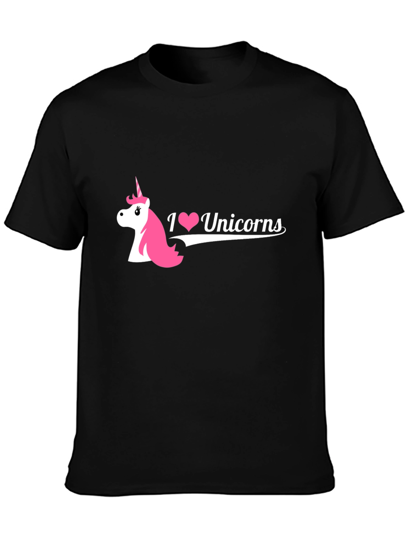 I Love Unicorns Graphic Tee - Black Cotton Blend T-Shirt