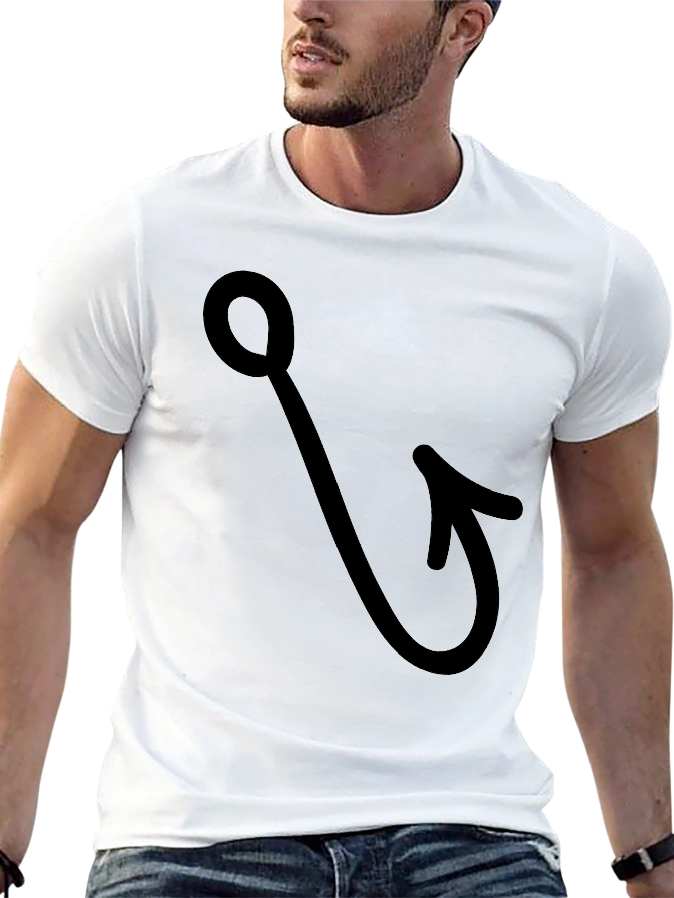 Fishing Hook Graphic Tee - Black Cotton T-Shirt