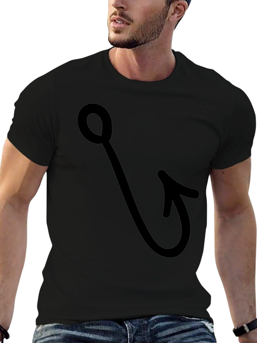 Fishing Hook Graphic Tee - Black Cotton T-Shirt