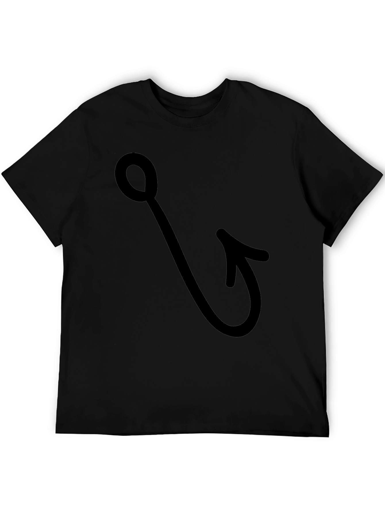 Fishing Hook Graphic Tee - Black Cotton T-Shirt