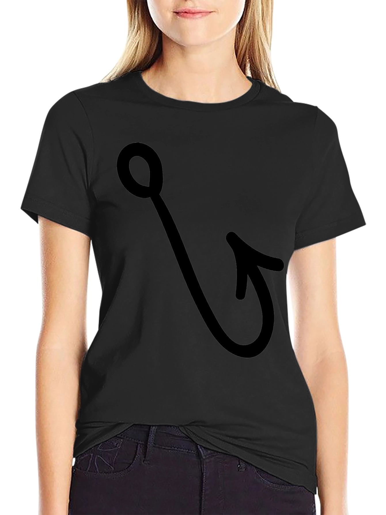 Fishing Hook Graphic Tee - Black Cotton T-Shirt