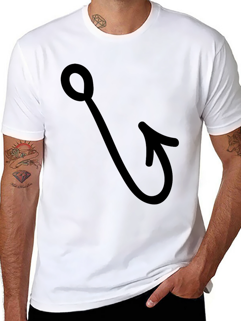 Fishing Hook Graphic Tee - Black Cotton T-Shirt