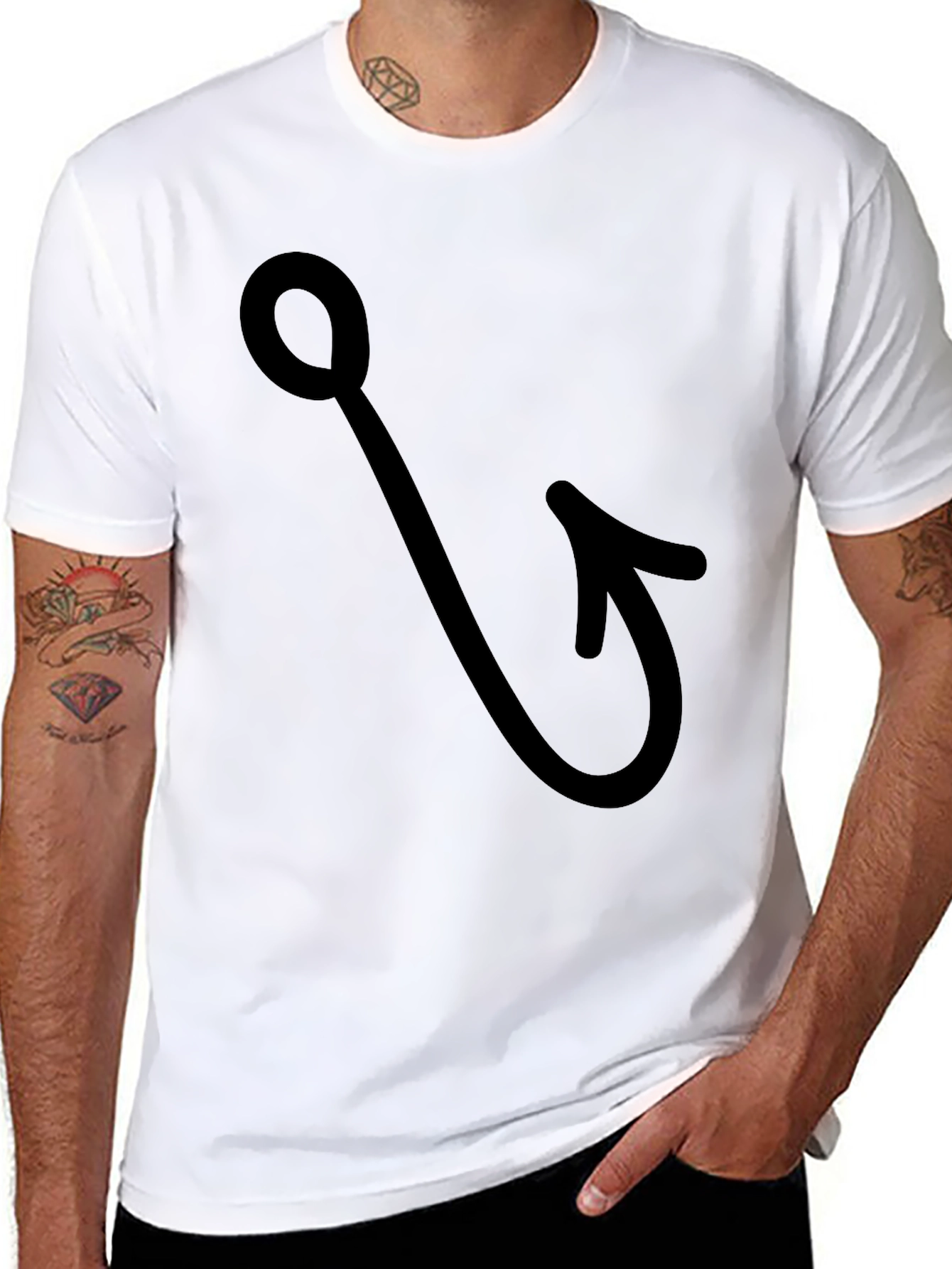 Fishing Hook Graphic Tee - Black Cotton T-Shirt