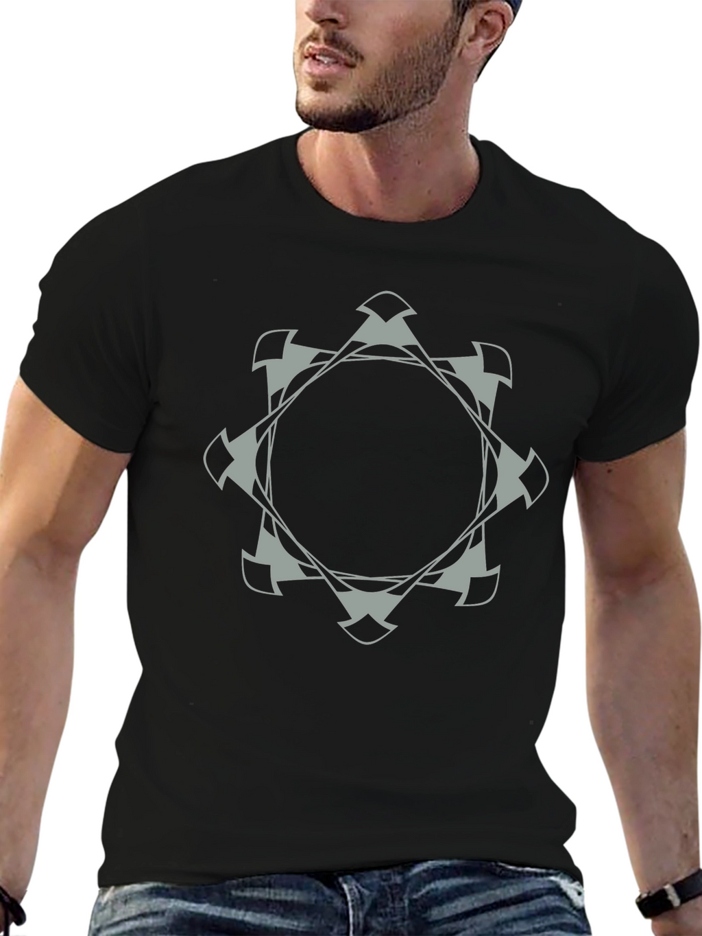 Geometric Emblem Tee - Modern Black Cotton T-Shirt
