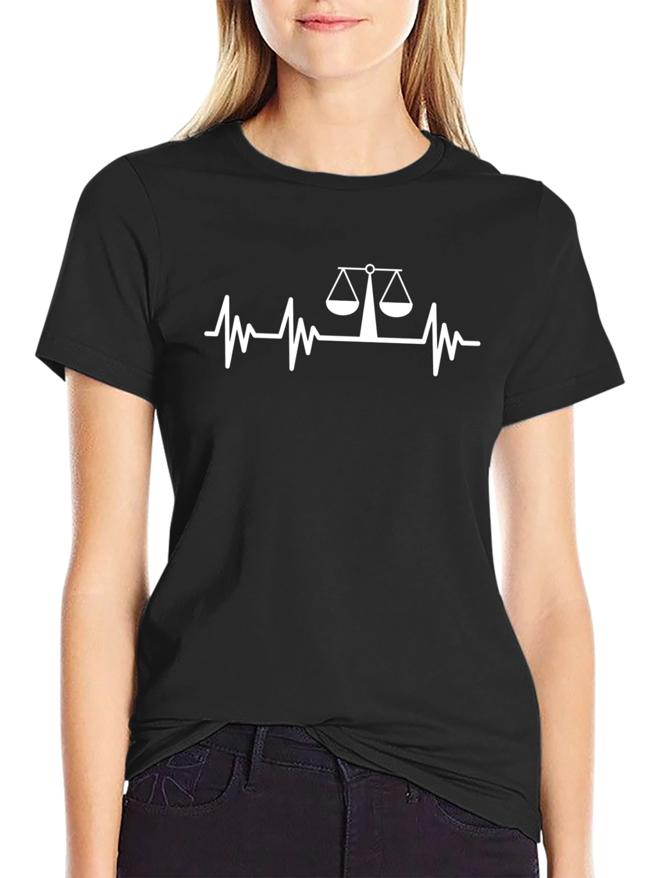 Lawyer Scales Heartbeat Graphic Tee - Black Cotton T-Shirt