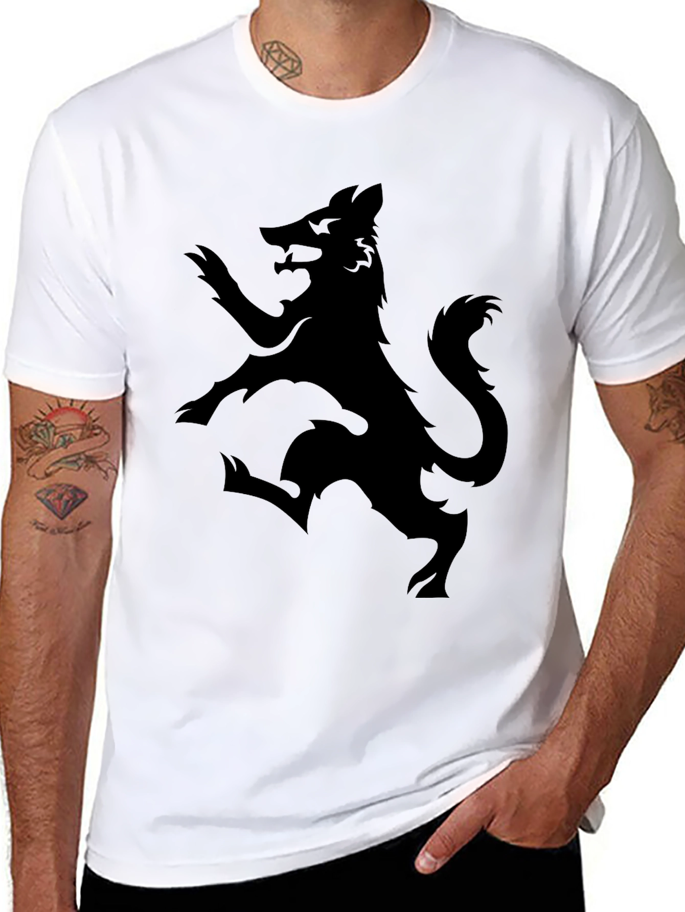 Black Wolf Rampant Graphic T-Shirt - Mens Fashion Tee